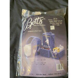 Betts‎ New Vintage NIP Chickens Plastic Canvas Kit 621 Country Charm Set Blue